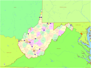 Mapa pol&iacute;tico del estado de Virginia Occidental