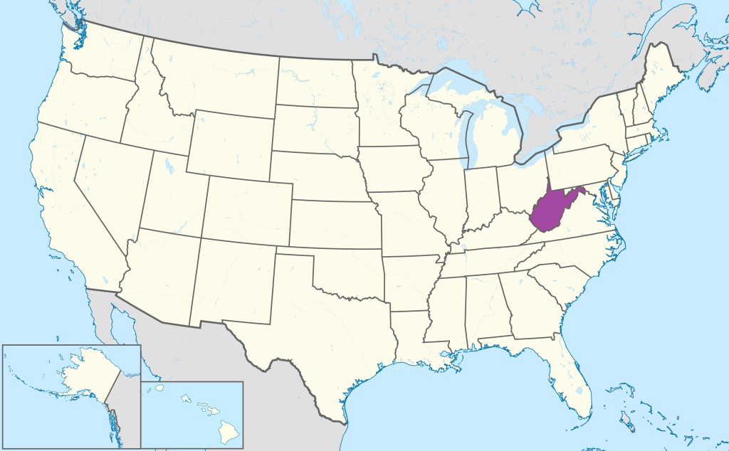 Mapa de ubicaci&oacute;n del estado de Virginia Occidental en Estados Unidos.