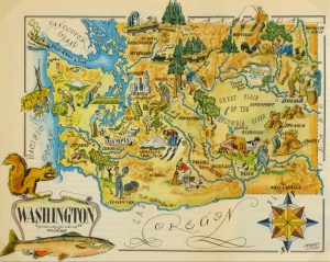Mapa tur&iacute;stico pict&oacute;rico del estado de Washington