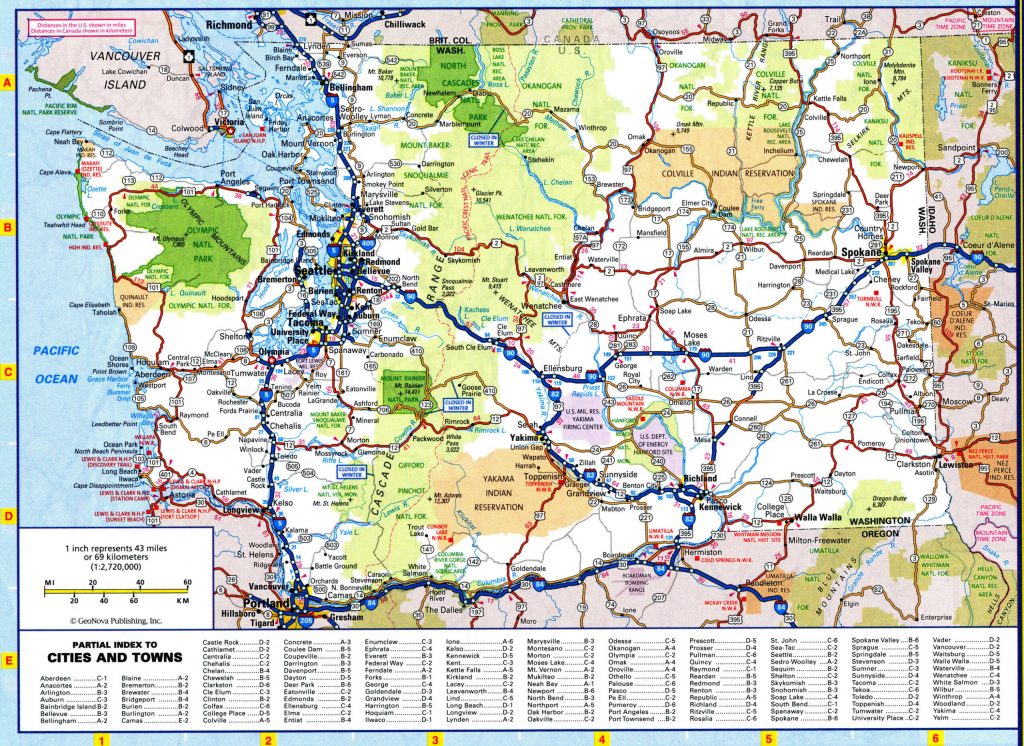 Mapa de carreteras del estado de Washington.