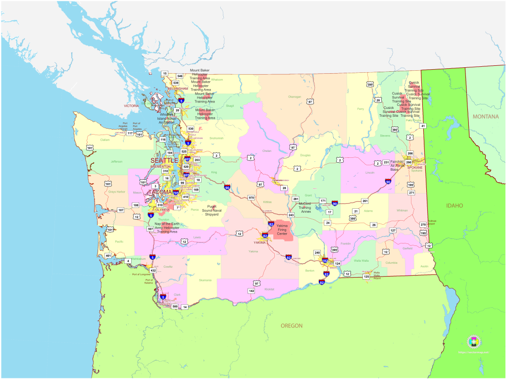Mapa pol&iacute;tico del estado de Washington.