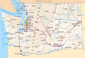 Mapa de relieve sombreado del estado de Washington.
