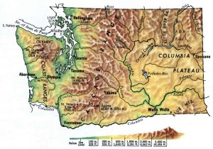 Mapa topogr&aacute;fico del estado de Washington.