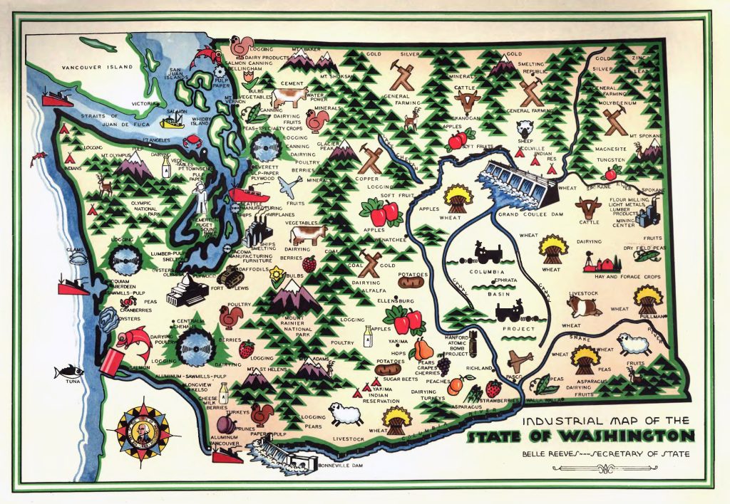 Mapa industrial del estado de Washington, 1945.