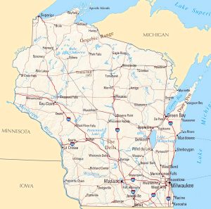 Mapa de relieve sombreado de Wisconsin.