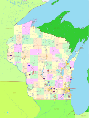 Mapa pol&iacute;tico del estado de Wisconsin