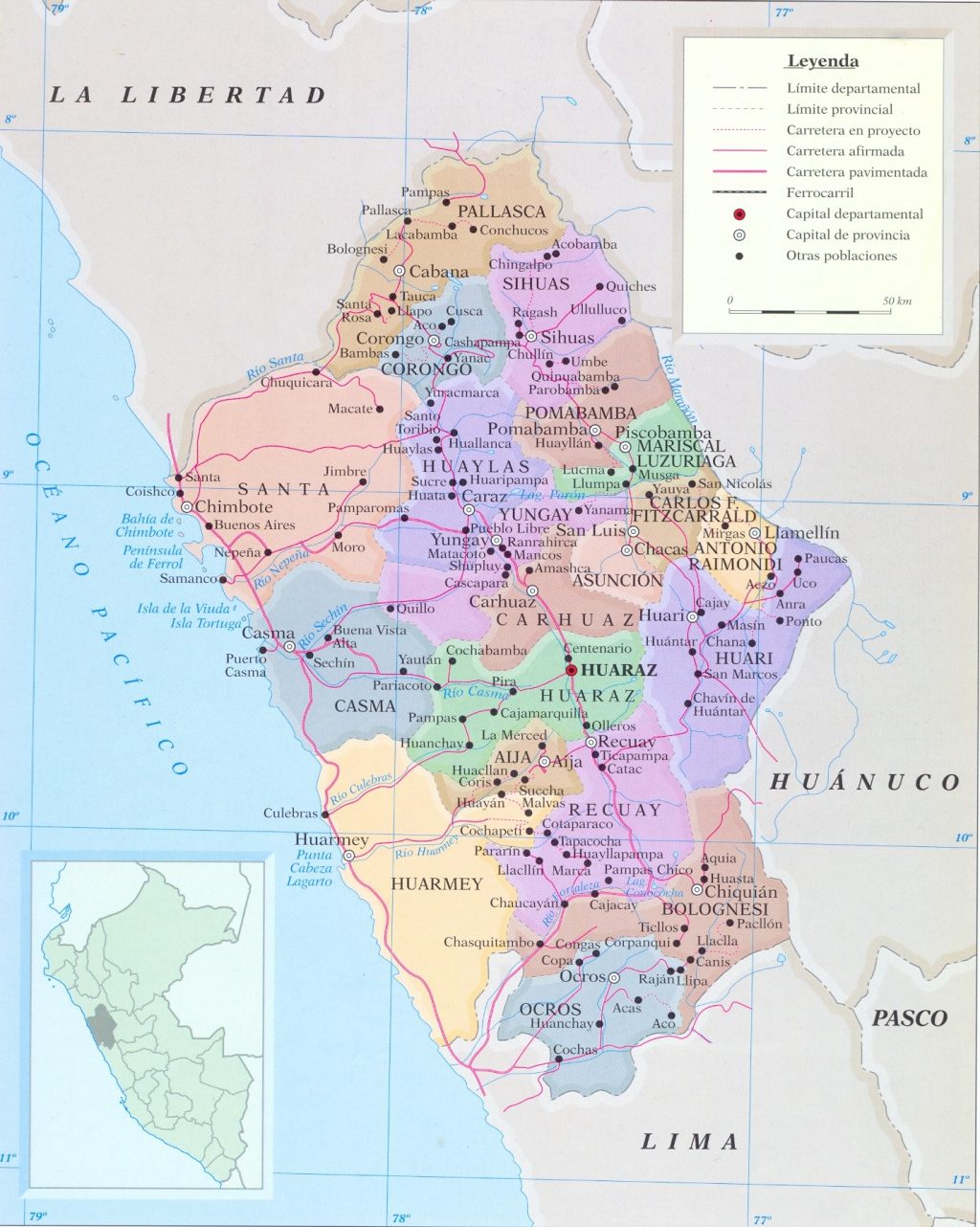 Mapa del departamento de &Aacute;ncash.