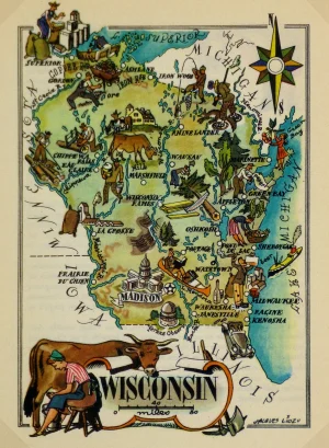 Mapa tur&iacute;stico pict&oacute;rico de Wisconsin