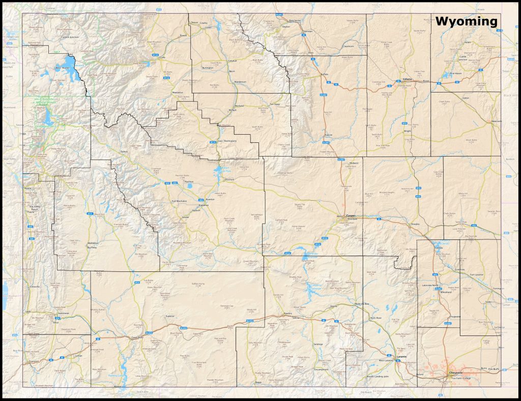Mapa del estado de Wyoming.