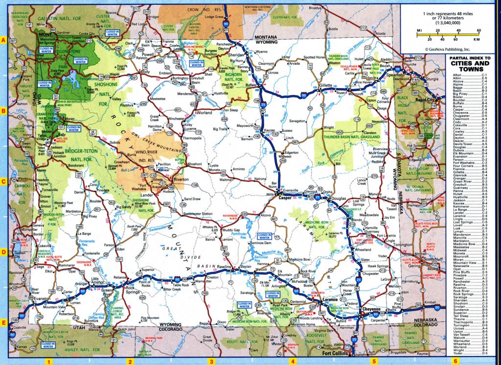 Mapa de carreteras del estado de Wyoming.
