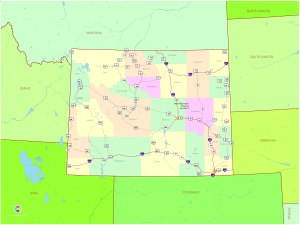 Mapa pol&iacute;tico del estado de Wyoming