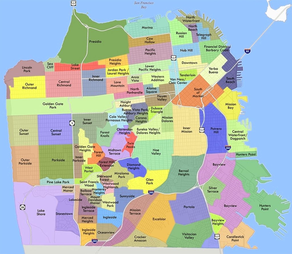 Mapa de los barrios de la ciudad de San Francisco.