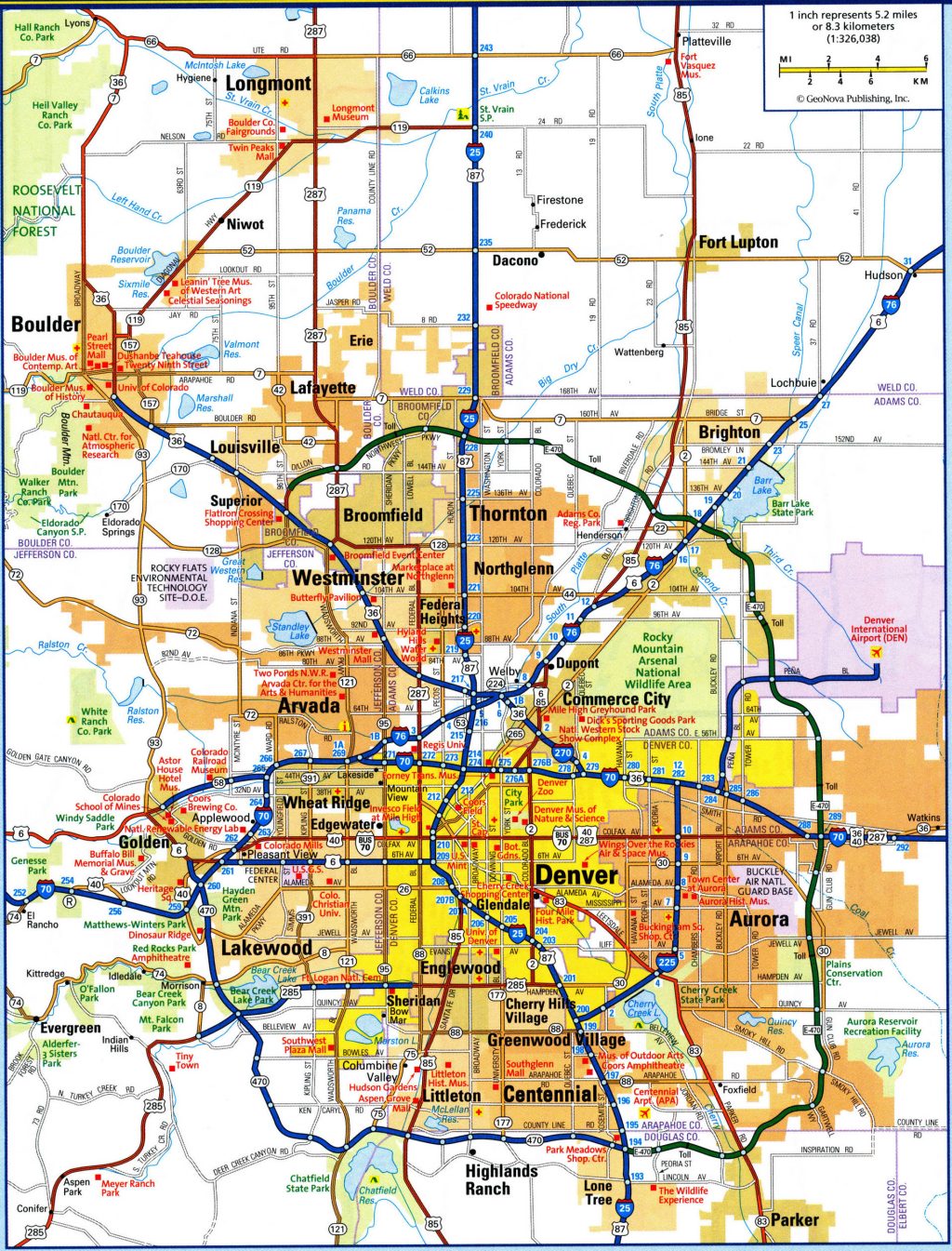 Mapa del &aacute;rea metropolitana de Denver&ndash;Aurora&ndash;Broomfield.
