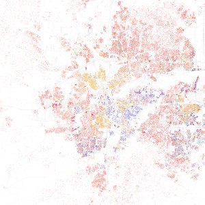Mapa de la distribuci&oacute;n racial y &eacute;tnica en Fort Worth.