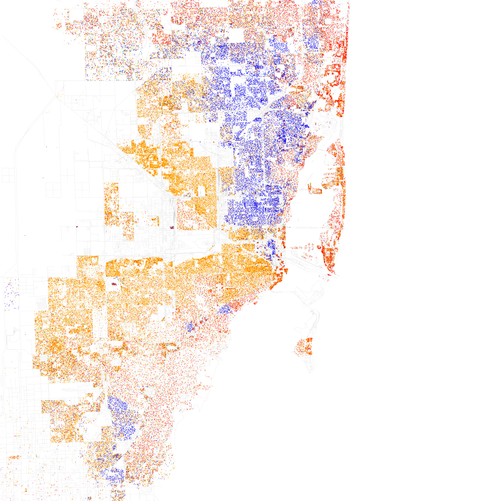 Mapa de la distribuci&oacute;n racial y &eacute;tnica en Miami.