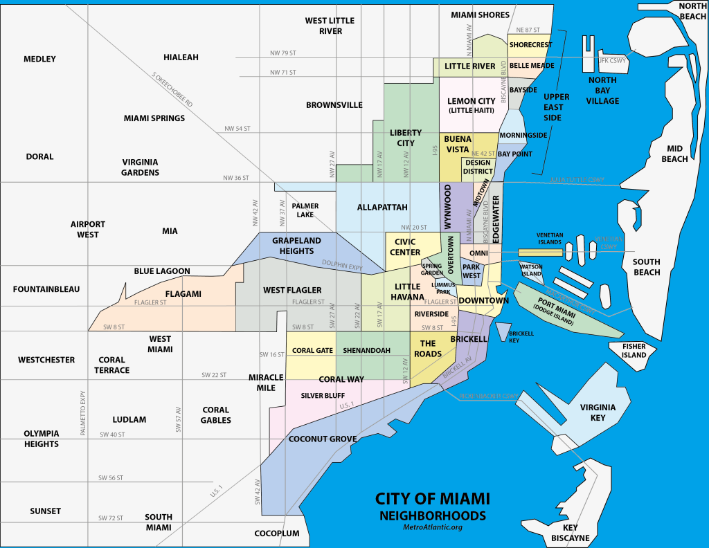 Mapa de los barrios de Miami.