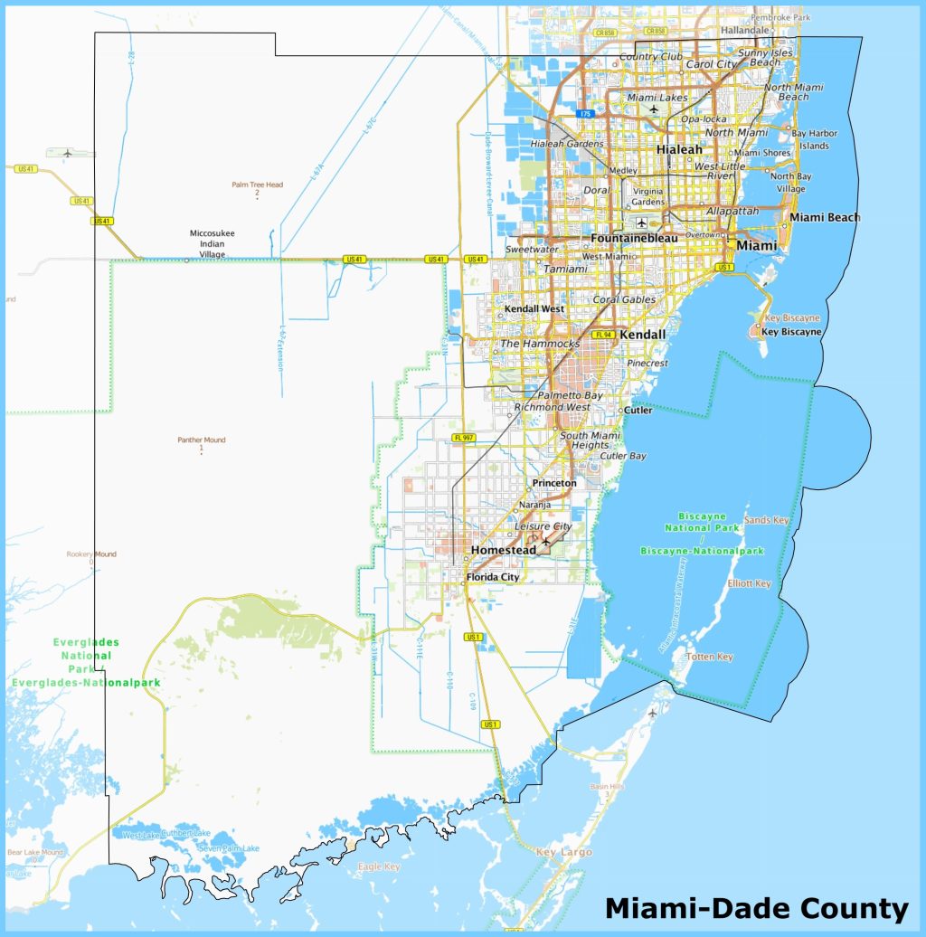 Mapa del condado de Miami-Dade.