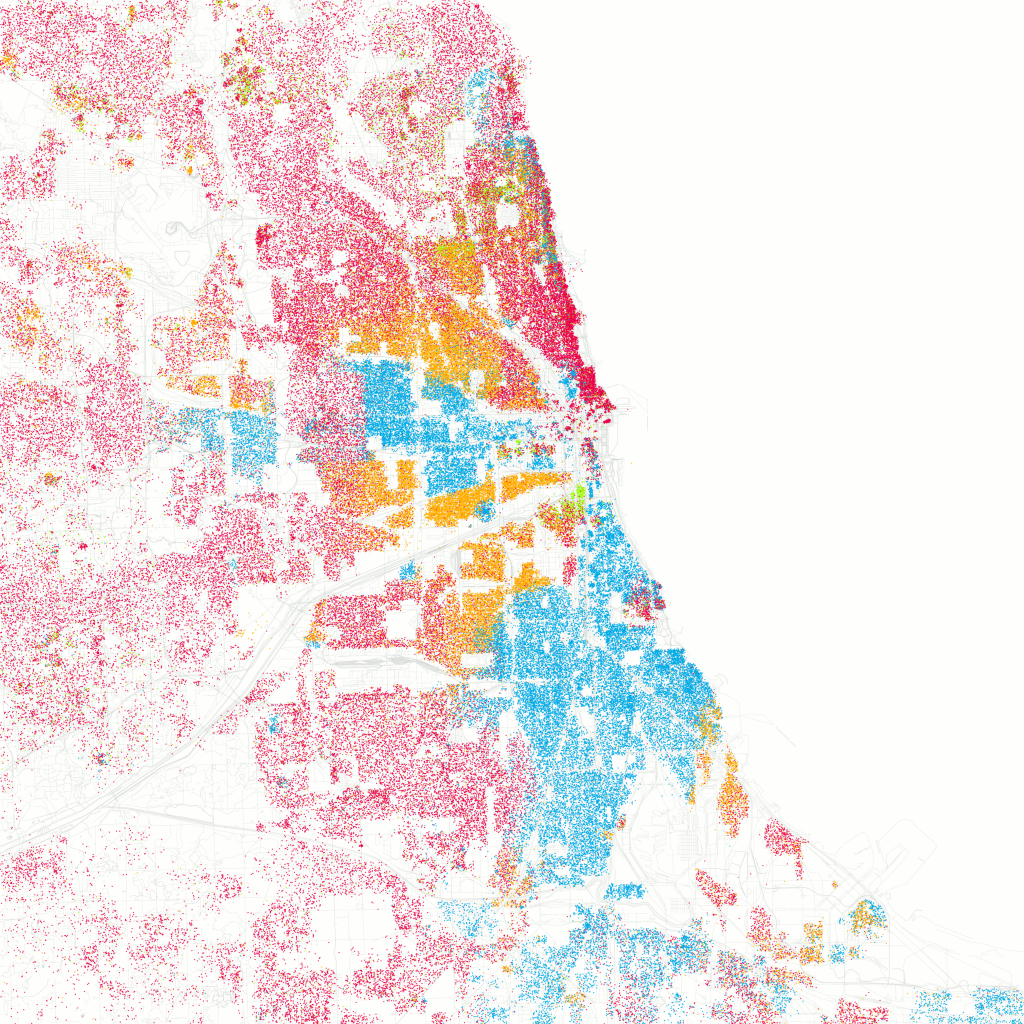 Mapa de la distribuci&oacute;n racial y &eacute;tnica en Chicago.