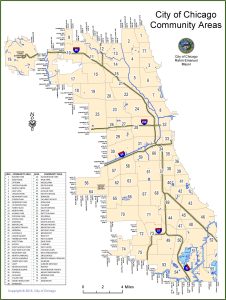Las 77 &aacute;reas comunitarias oficiales de Chicago.