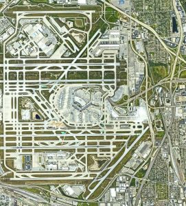 Imagen satelital del Aeropuerto Internacional de Chicago-O'Hare.