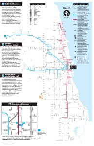 Mapa de la red de autobuses y trenes nocturnos Night Owl de Chicago - 2018.