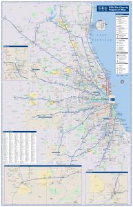 Mapa del transporte p&uacute;blico que presta servicio a seis condados del &aacute;rea metropolitana de Chicago - 2022.