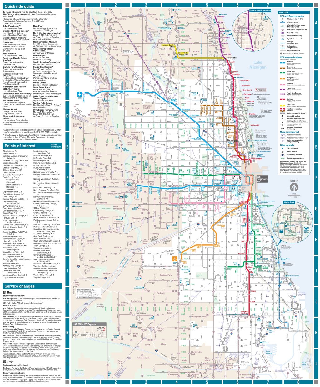 Plano del transporte p&uacute;blico de Chicago.