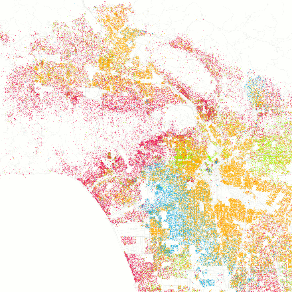 Mapa de la distribuci&oacute;n racial y &eacute;tnica en Los &Aacute;ngeles.
