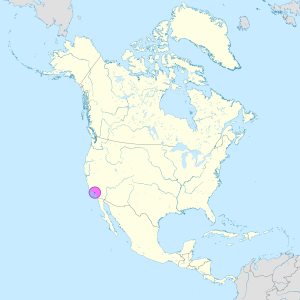 Mapa de ubicaci&oacute;n de la ciudad de Los &Aacute;ngeles en Am&eacute;rica del Norte.