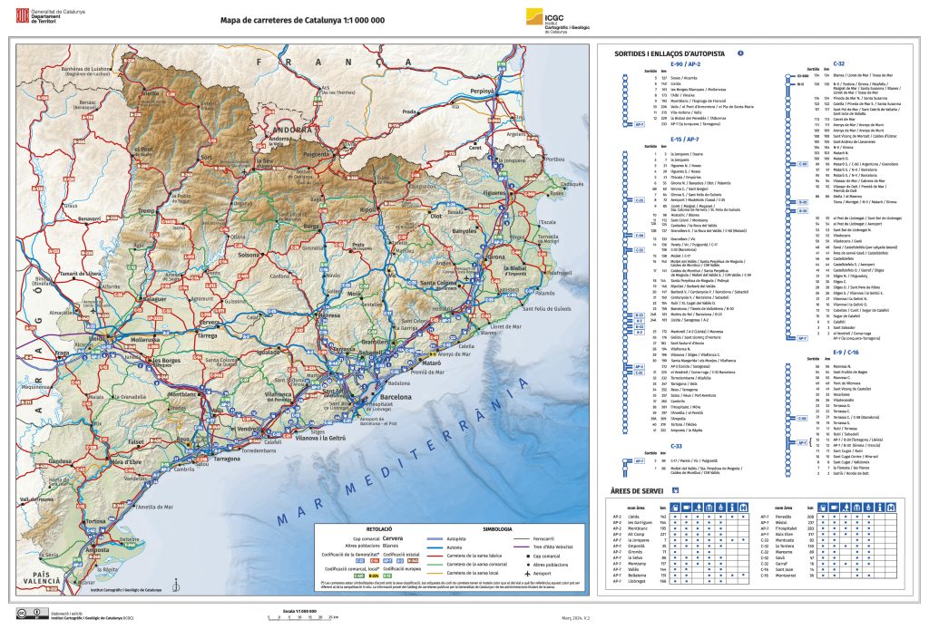 Mapa de carreteras de Cataluña.
