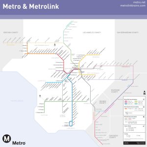 Plano esquem&aacute;tico de la red Metrolink con conexiones al metro de Los &Aacute;ngeles.