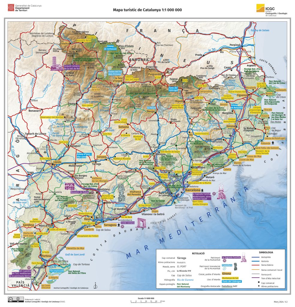 Mapa turístico de Cataluña.