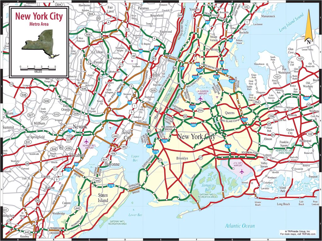Mapa de accesos por carretera a la ciudad de Nueva York.
