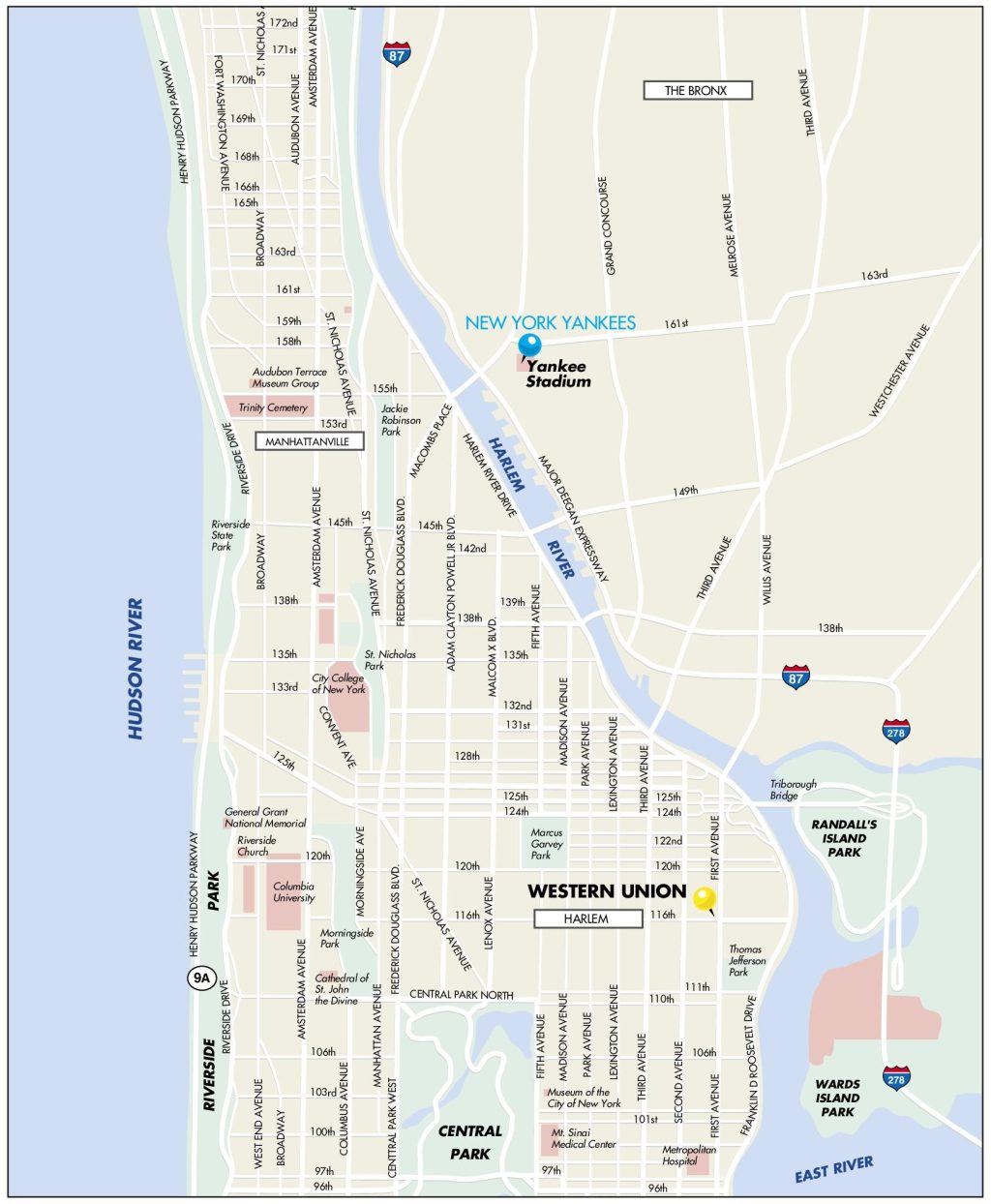 Plano del Alto Manhattan, Nueva York.