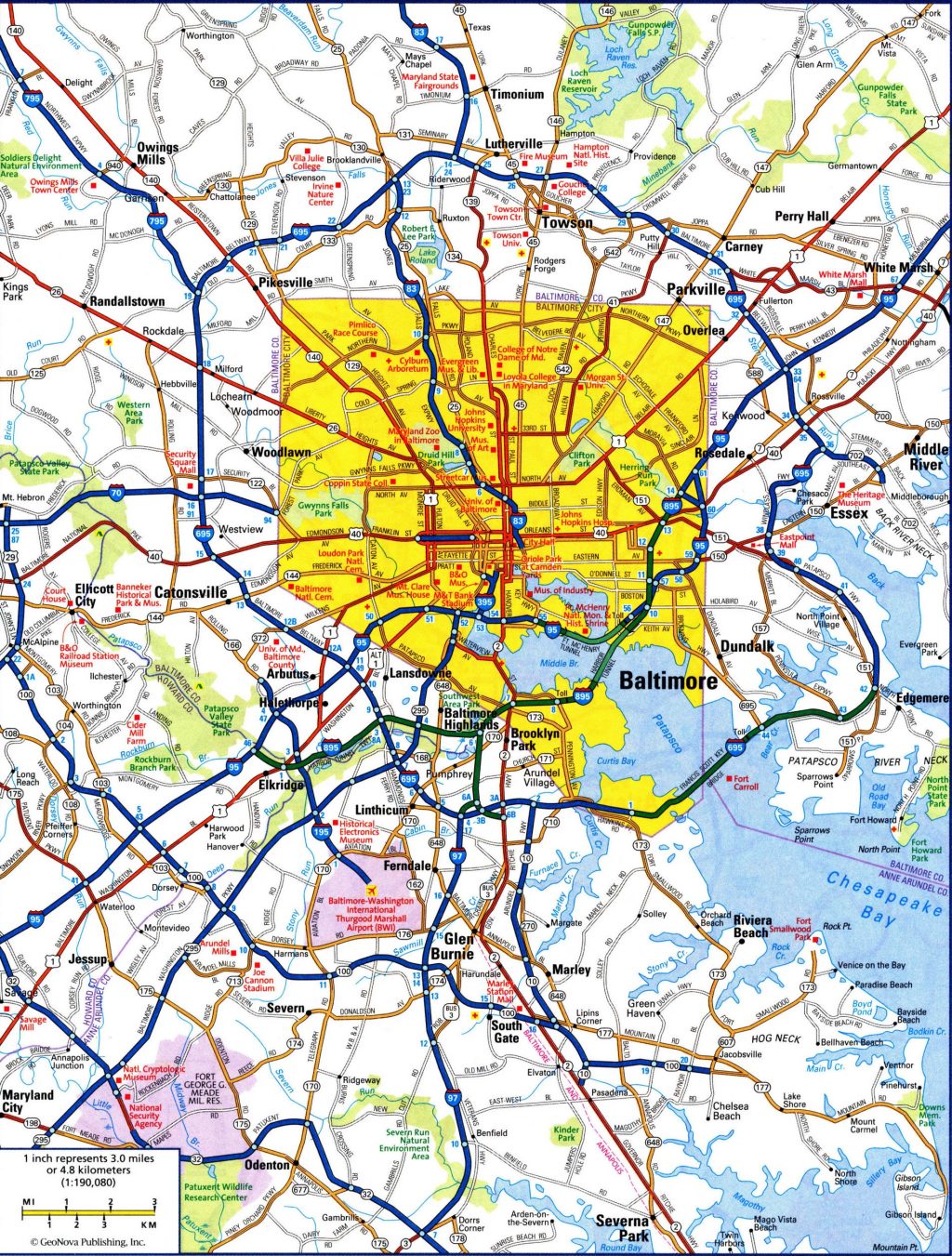 Mapa de Baltimore y sus alrededores.