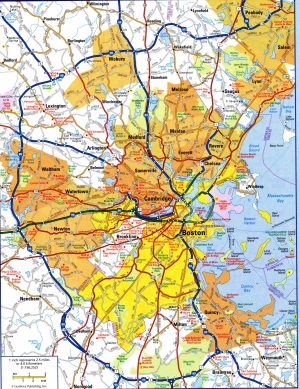 Mapa de Boston y sus alrededores