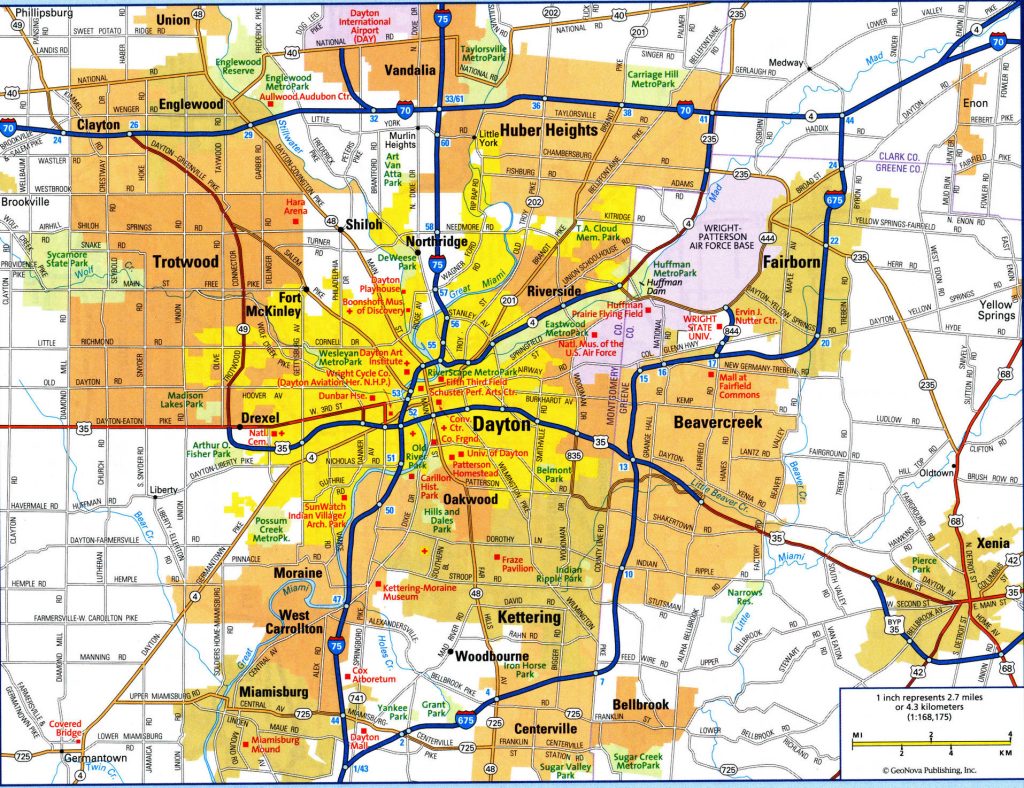Mapa del &Aacute;rea Metropolitana de Dayton.