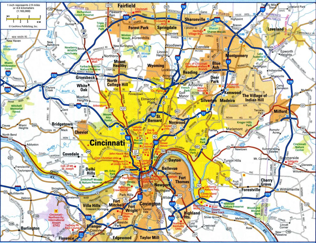 Mapa de Cincinnati y sus alrededores.