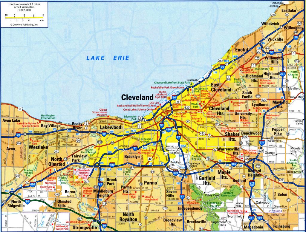 Mapa de Cleveland y sus alrededores.