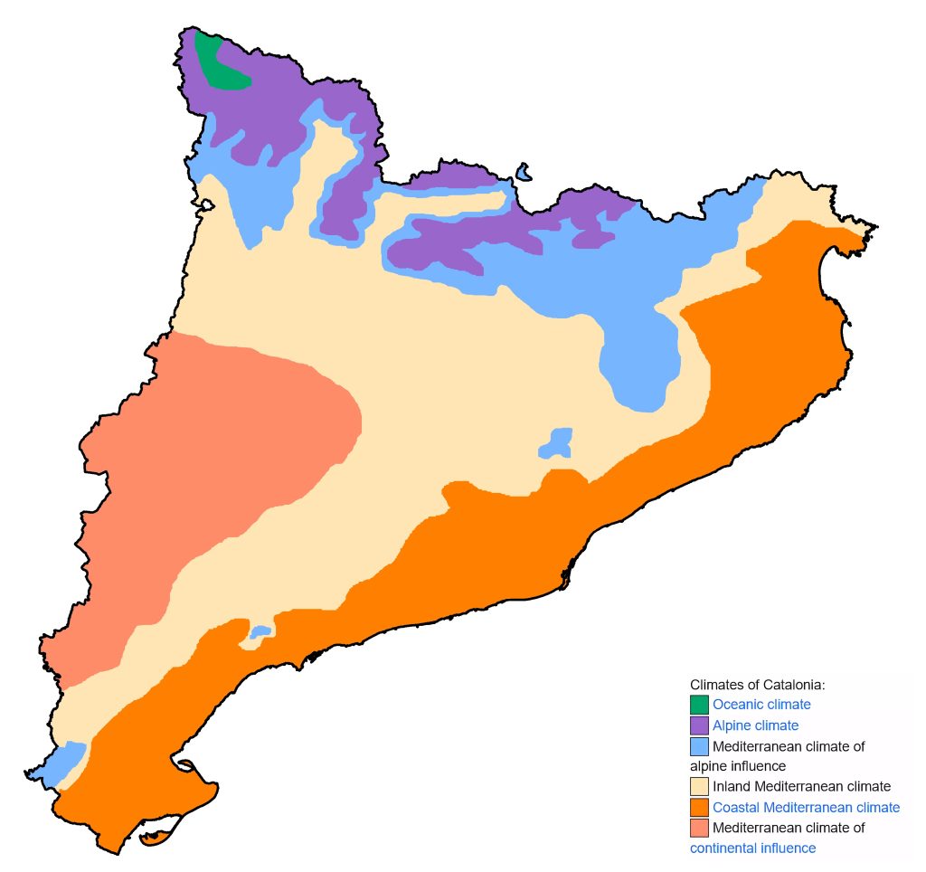 Mapa climático de Cataluña.