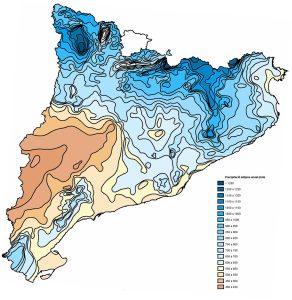 Precipitación media anual en Cataluña.
