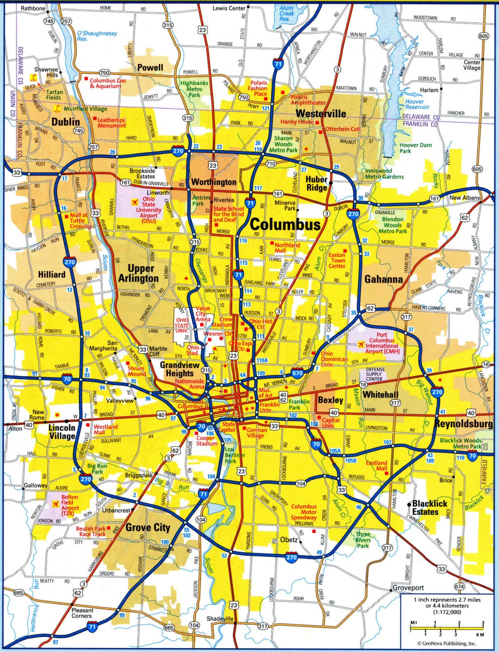 Plano de la ciudad de Columbus, Ohio.