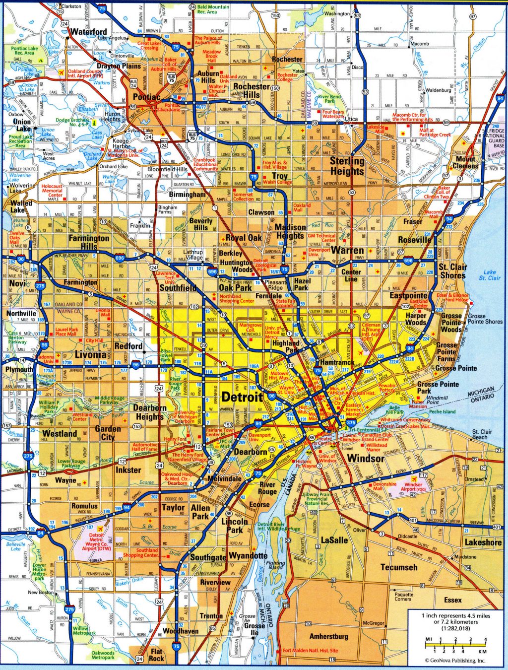 Mapa de Detroit y sus alrededores.