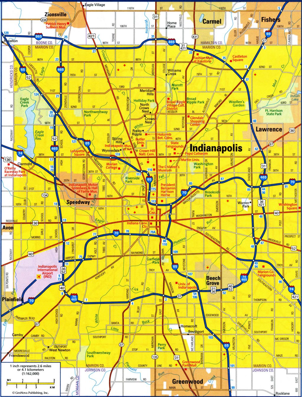 Plano de la ciudad de Indian&aacute;polis, Indiana.