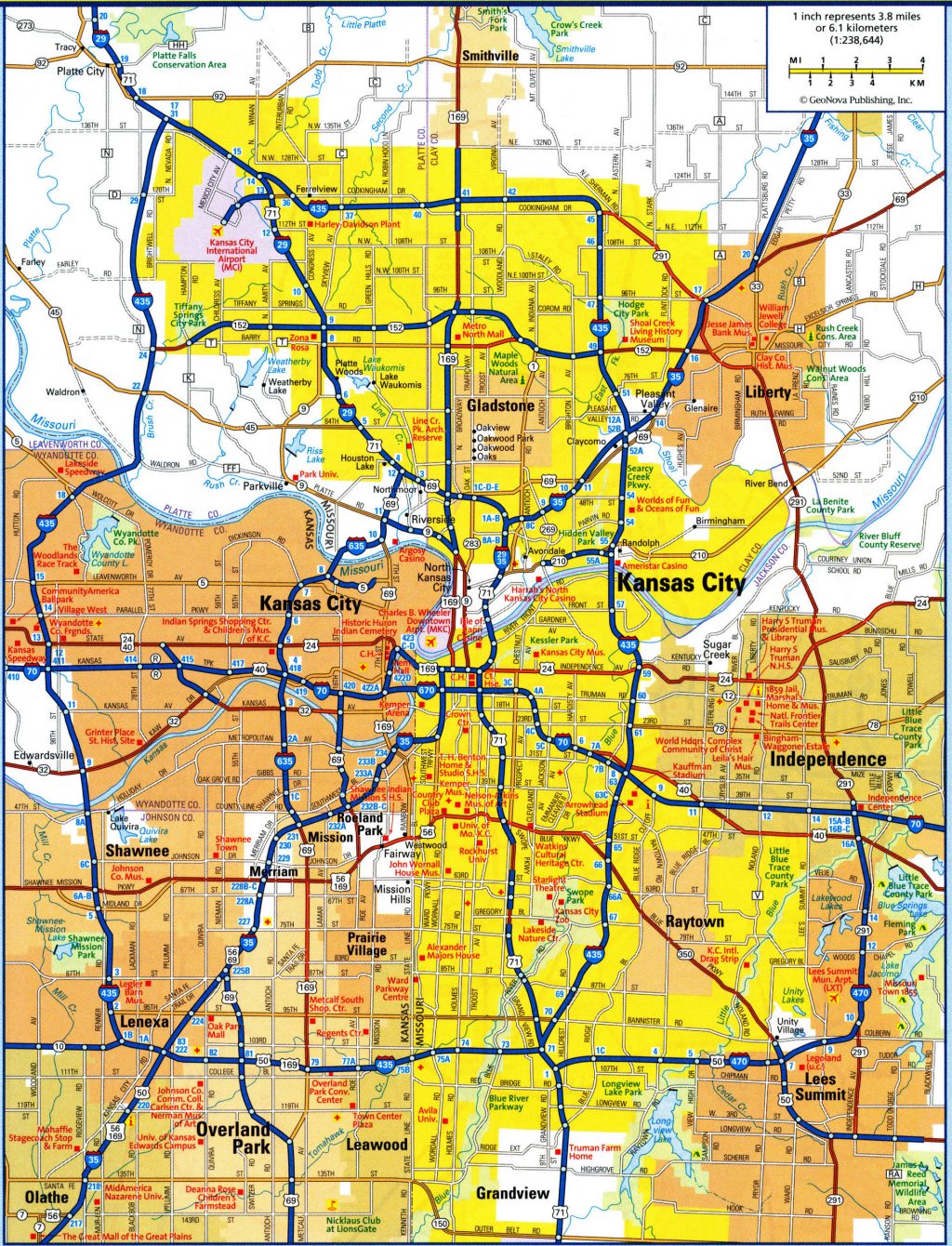 Mapa del &Aacute;rea Metropolitana de Kansas City.