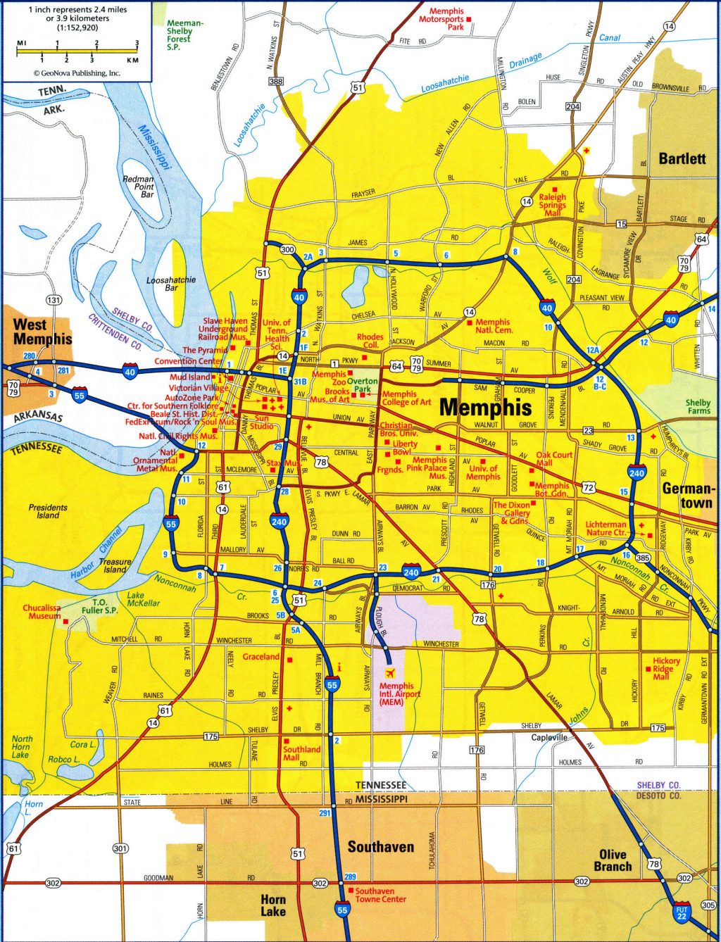Plano de la ciudad de Memphis, Tennessee.