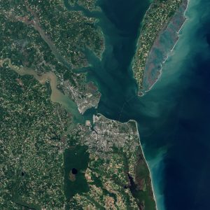 La regi&oacute;n de Hampton Roads por Sentinel-2, el 3 de octubre de 2018.