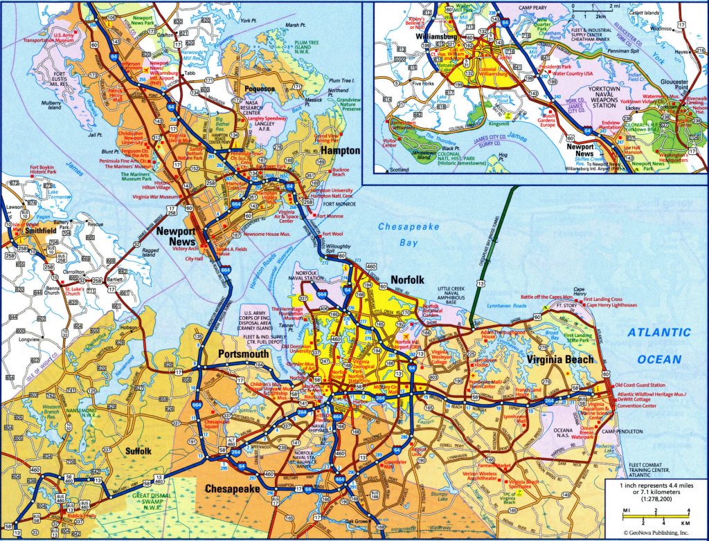 Mapa de Norfolk, Virginia y sus alrededores.
