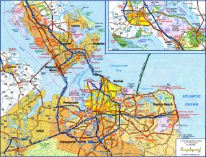 Mapa de Norfolk, Virginia y sus alrededores