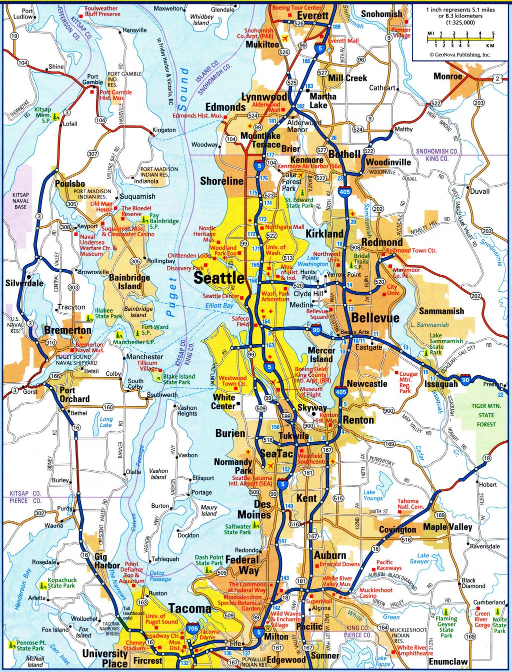 Mapa de Seattle y sus alrededores.